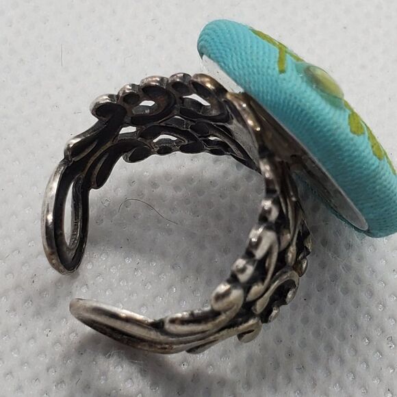 Vintage Blue & Green Floral Button Ring - Picture 5 of 7
